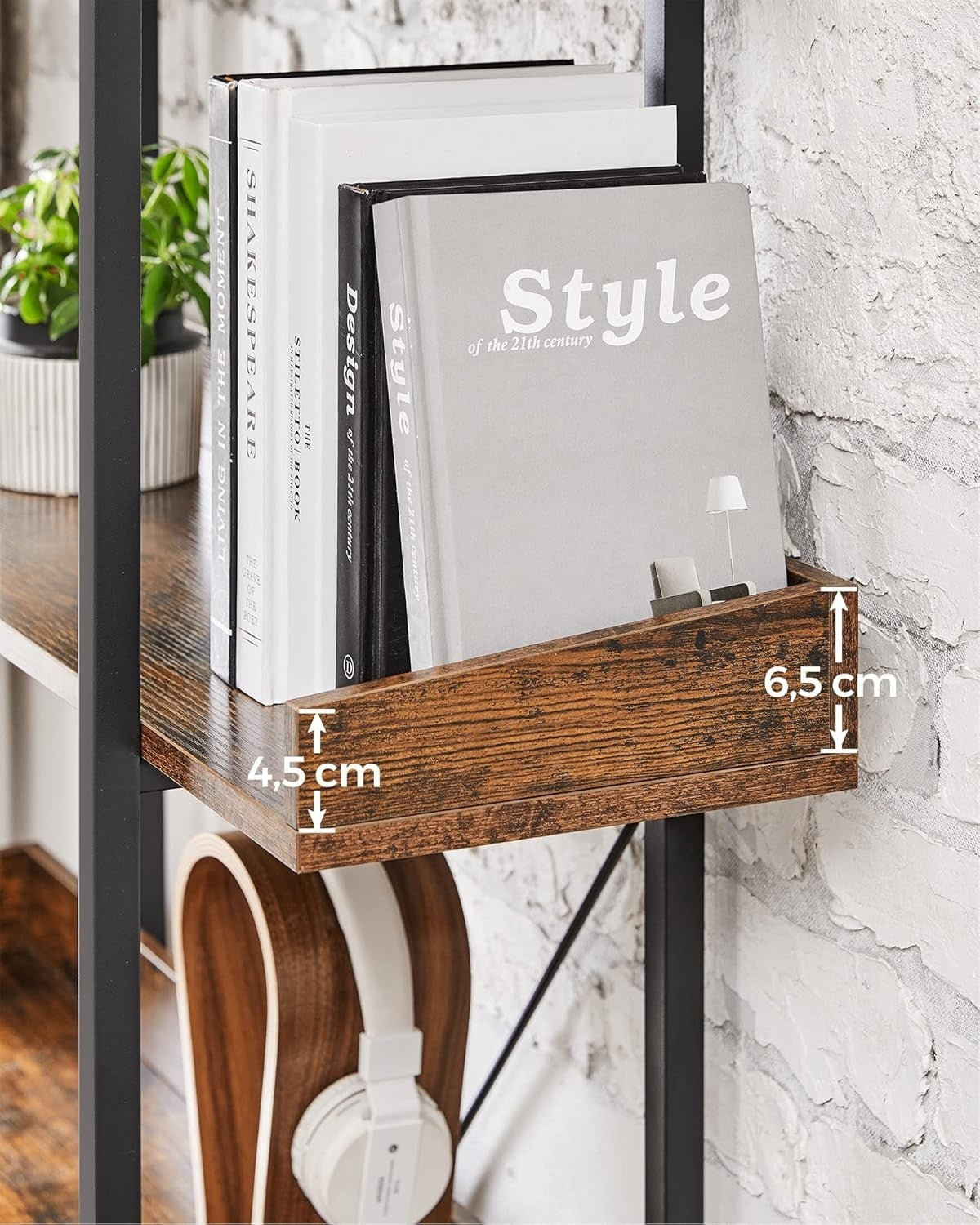 5-Tier Industrial Bookcase Shelving Unit with Tray Shelves, Rustic Brown & Black