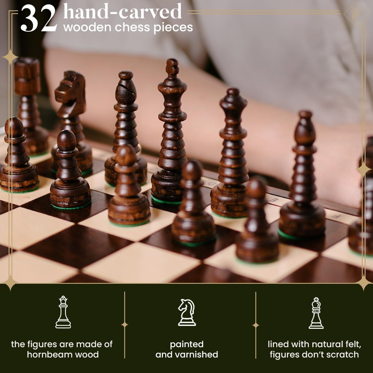 48cm Large Wooden Chess Set – Handcrafted Folding Board & Elegant Pieces