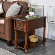 Solid Wood Narrow End Table with Drawer & Shelf – Dark Walnut Side Table