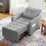 3-in-1 Sofa Bed Grey Single Chair Sleeper w/ Storage, Foldable & Adjustable