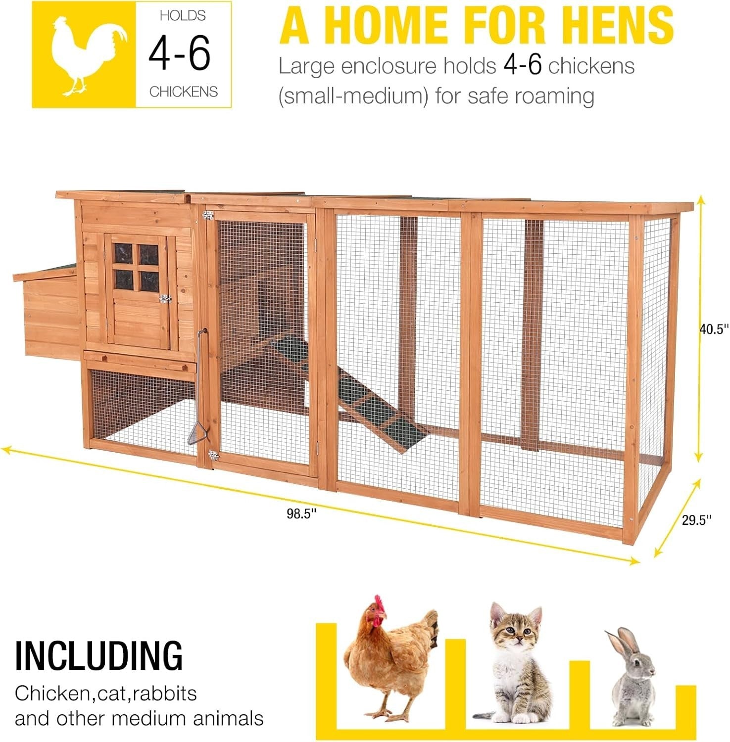 Large Wooden Chicken Coop with Run Nest Box Slide Out Tray 4–6 Hens