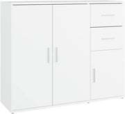 Modern White Engineered Wood Sideboard Storage Cabinet with Drawers & Doors