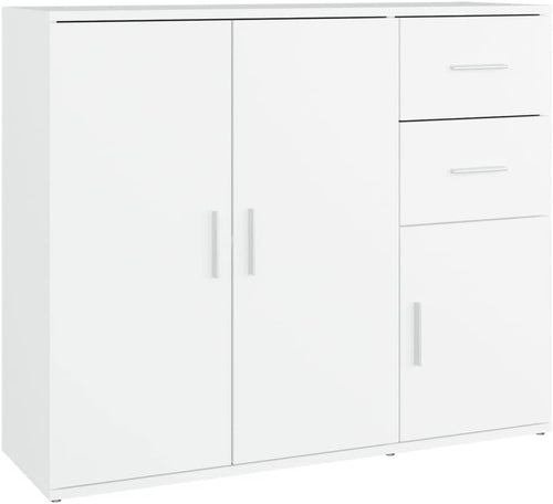 Modern White Engineered Wood Sideboard Storage Cabinet with Drawers & Doors