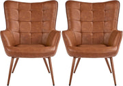2x Faux Leather Wingback Armchairs High Back Retro Chairs for Living Room
