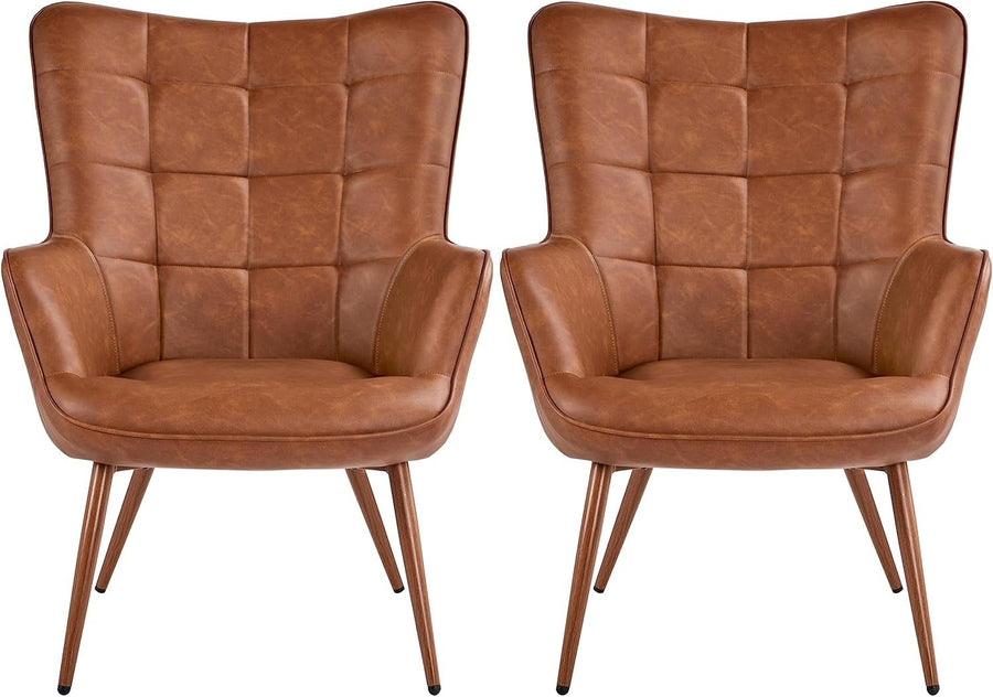 2x Faux Leather Wingback Armchairs High Back Retro Chairs for Living Room