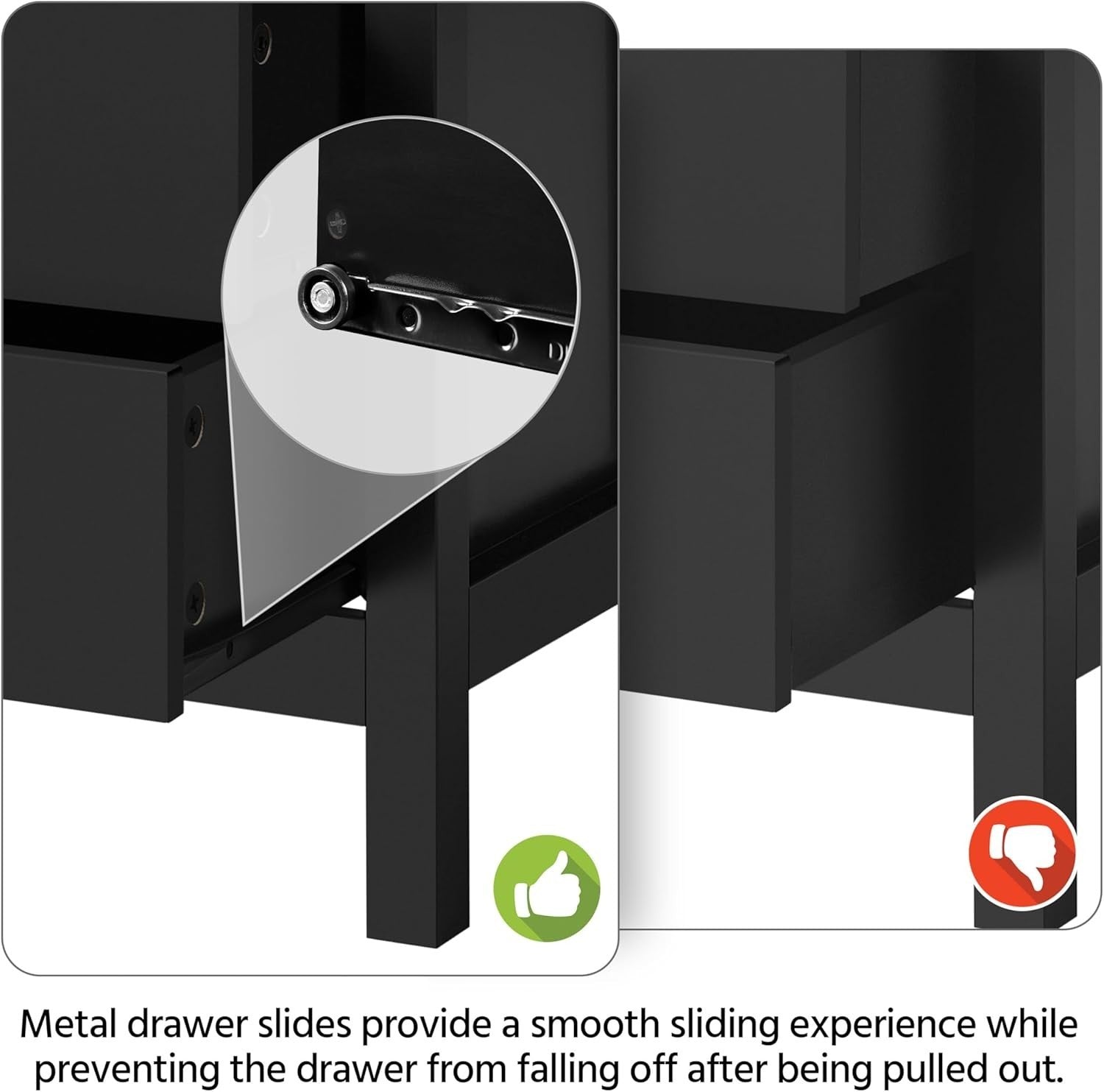 Set of 2 Black Bedside Tables with Drawers & Shelf | Modern Nightstands