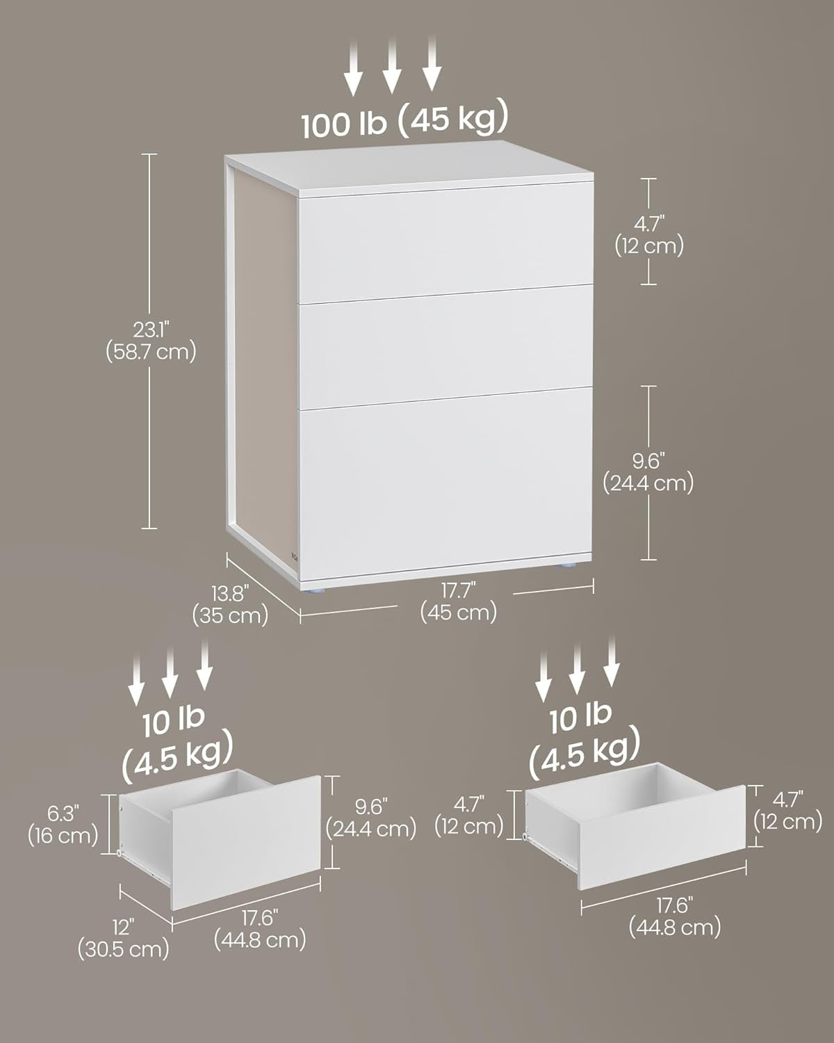 Set of 2 White Bedside Tables with 3 Drawers, Modern Minimalist Storage Units