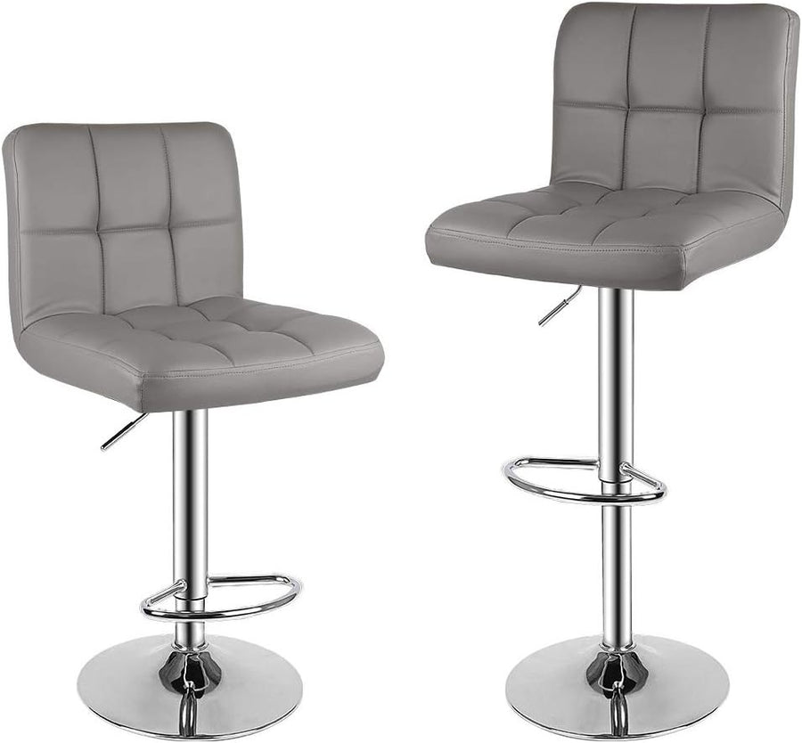 Adjustable Swivel Bar Stools Set of 2 Faux Leather Counter Chairs Grey