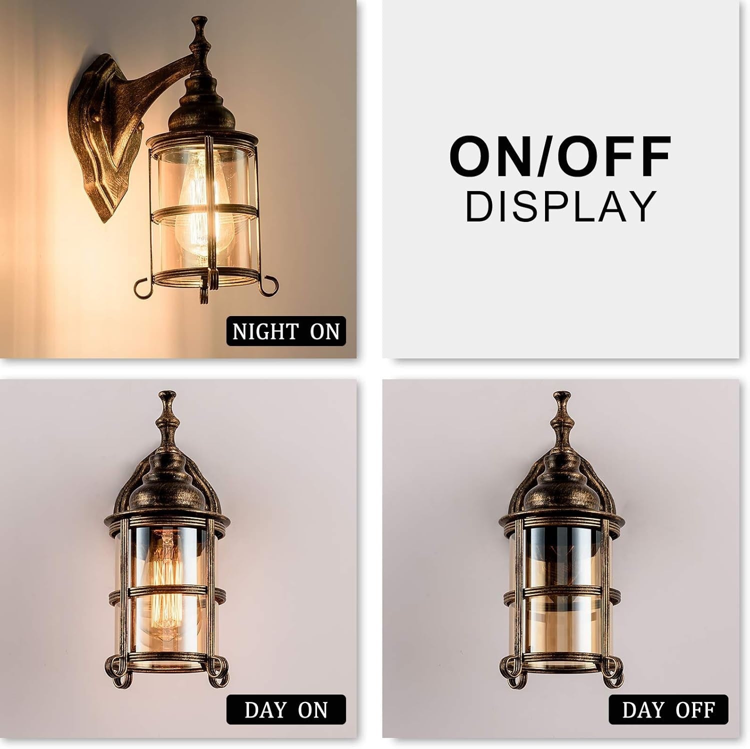 Rustic Outdoor Wall Lights 2 Pack Amber Glass Waterproof Sconce Porch