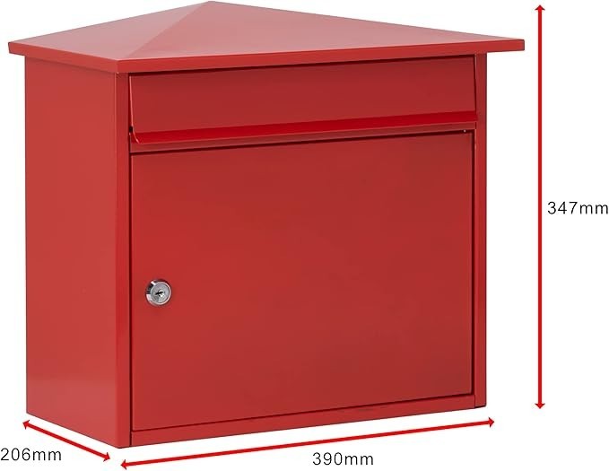 Large Wall Mounted Steel Post Box – Lockable, Weatherproof, A4 Slot, Red Finish