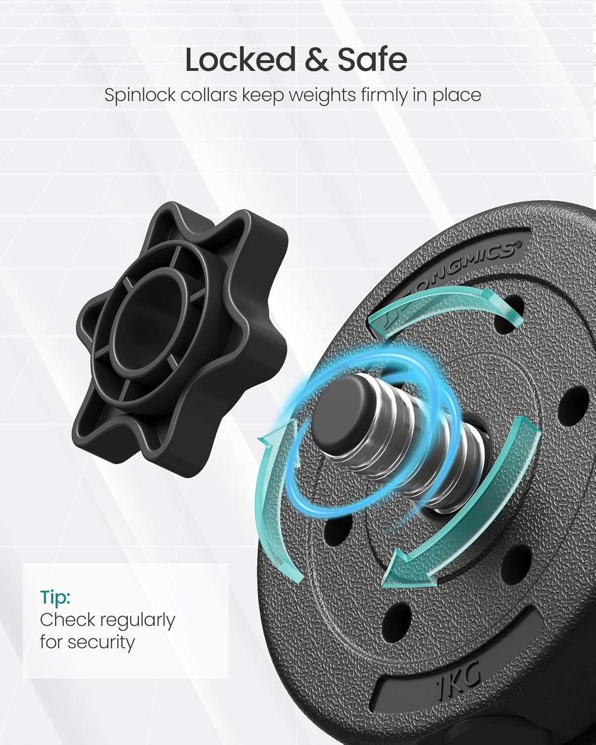 Adjustable Dumbbells Set 30kg Plastic Coated Home Gym Strength Weights