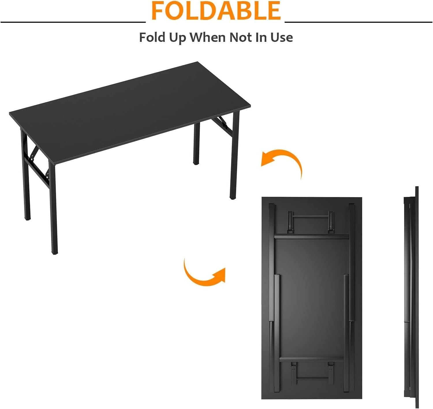 Black Folding Computer Desk No Assembly Compact Home Office Work Table