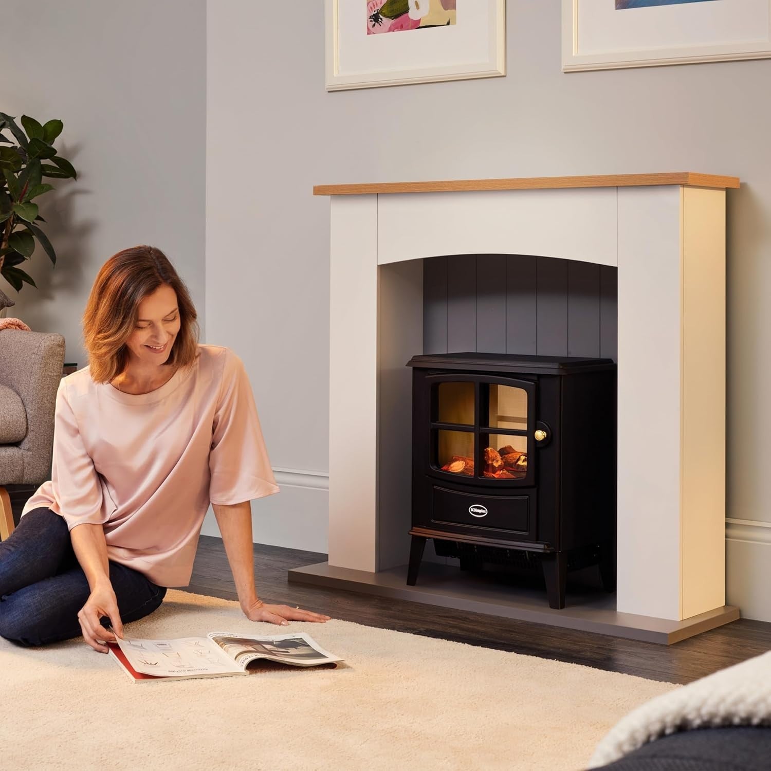 Electric Fireplace Suite Log Stove Heater 2kW Remote LED Flame Effect