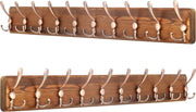 Set of 2 Brown Wooden Wall Coat Racks | Heavy Duty 10 Hook Rustic Farmhouse Orga