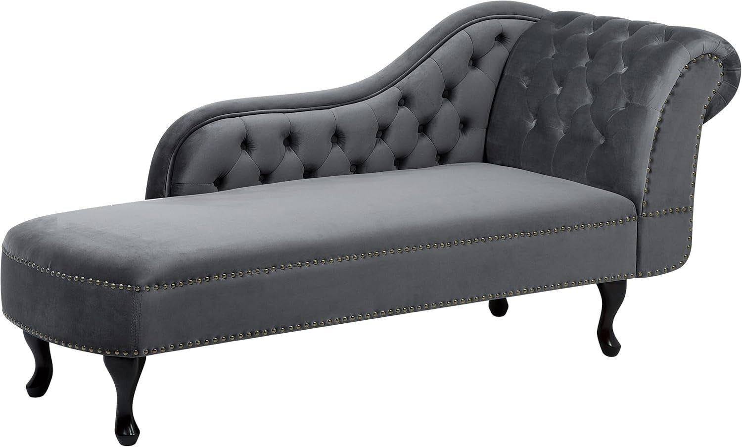 Right Hand Velvet Chesterfield Chaise Lounge Grey Tufted Sofa for Living Room