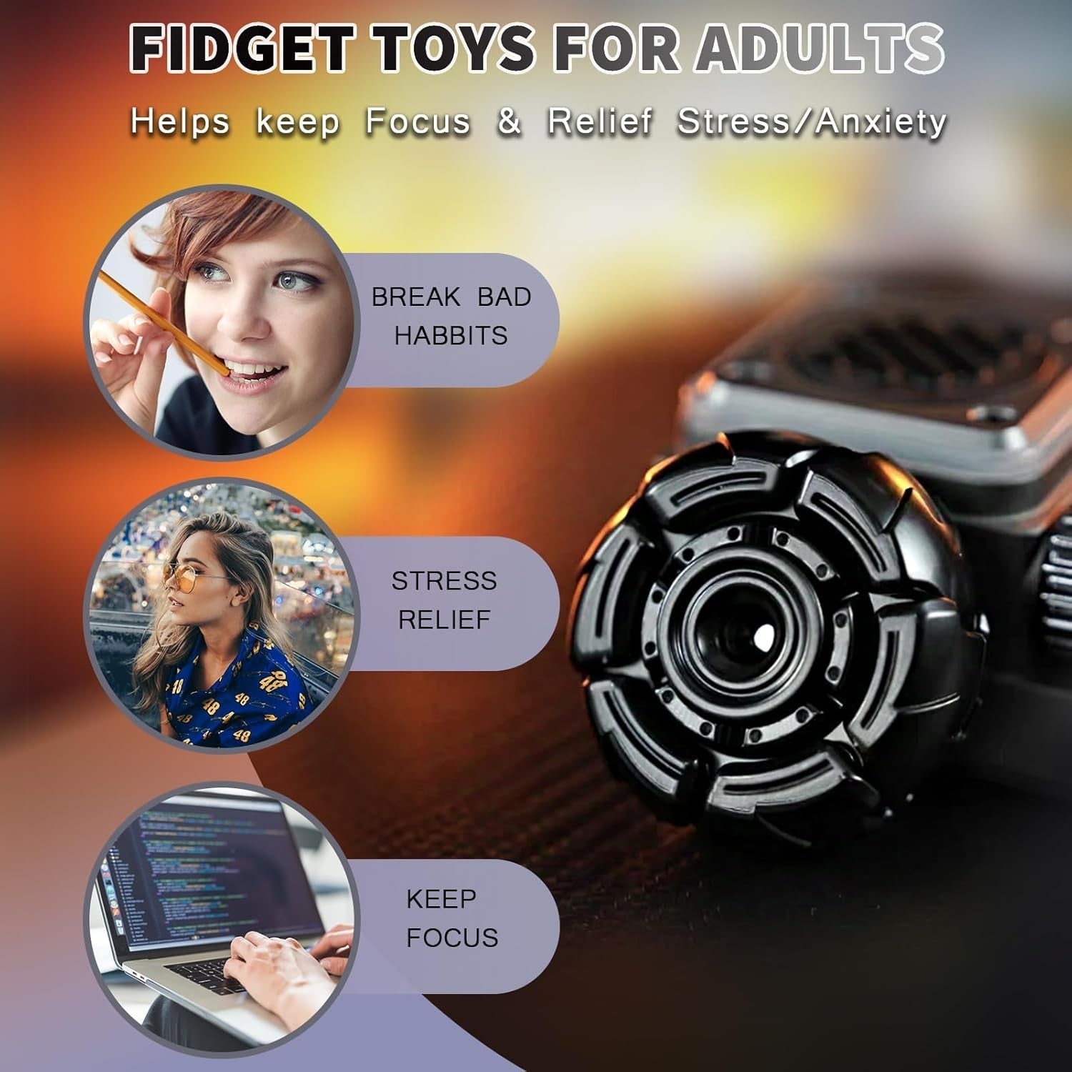 Black Metal Open Shell Fidget Spinner Smooth Spin EDC Stress Relief