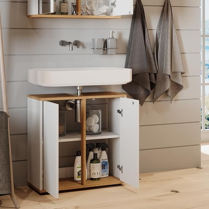White Artisan Bathroom Sink Cabinet 60x62cm Modern Vanity Unit with Doors