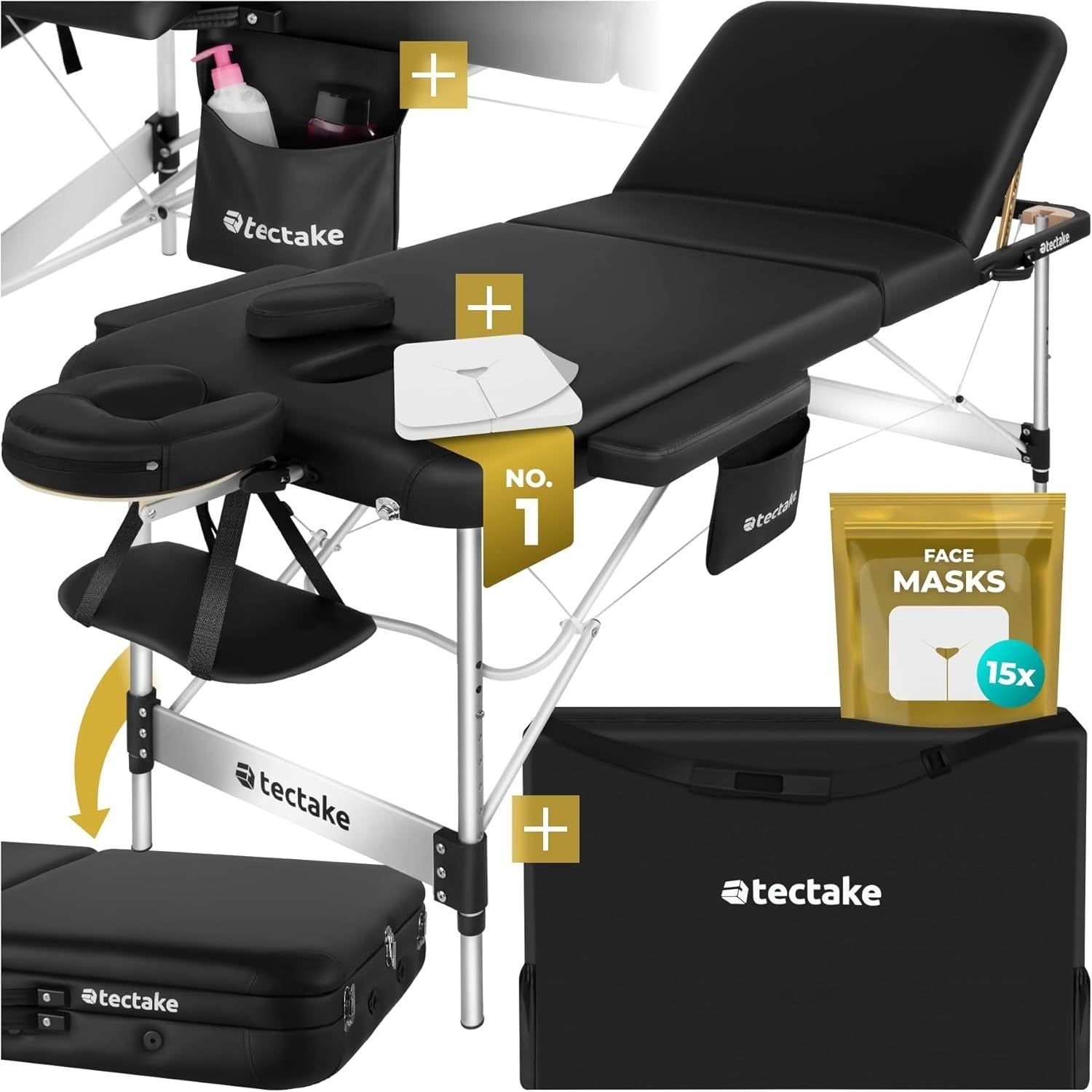 Portable 3 Zone Massage Table Foldable Aluminium Spa Beauty Bed 70cm Black