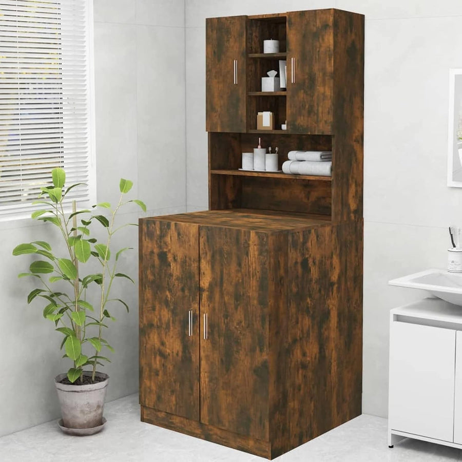 Washing Machine Storage Cabinet Laundry Bathroom Cupboard Shelves Oak Effect