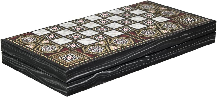 20 Inch Wooden Backgammon Set Mother of Pearl Style Folding Luxury Board Game