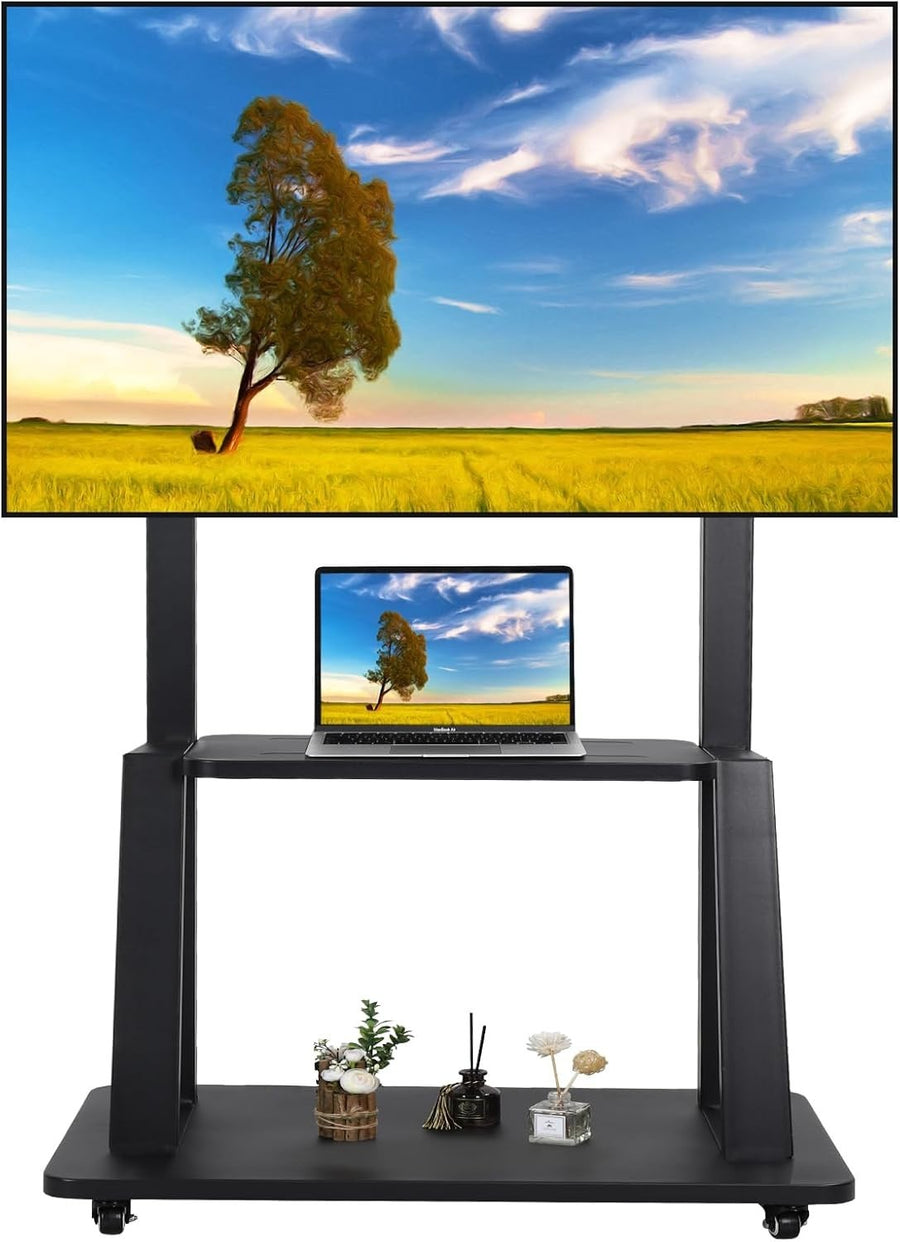 Heavy Duty Mobile TV Stand with Wheels for 32-75" Screens | Swivel & Shelf