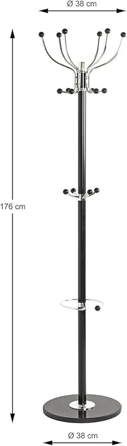 Modern Black Chrome Coat Rack Marble Base Metal Hall Tree Stand Organizer