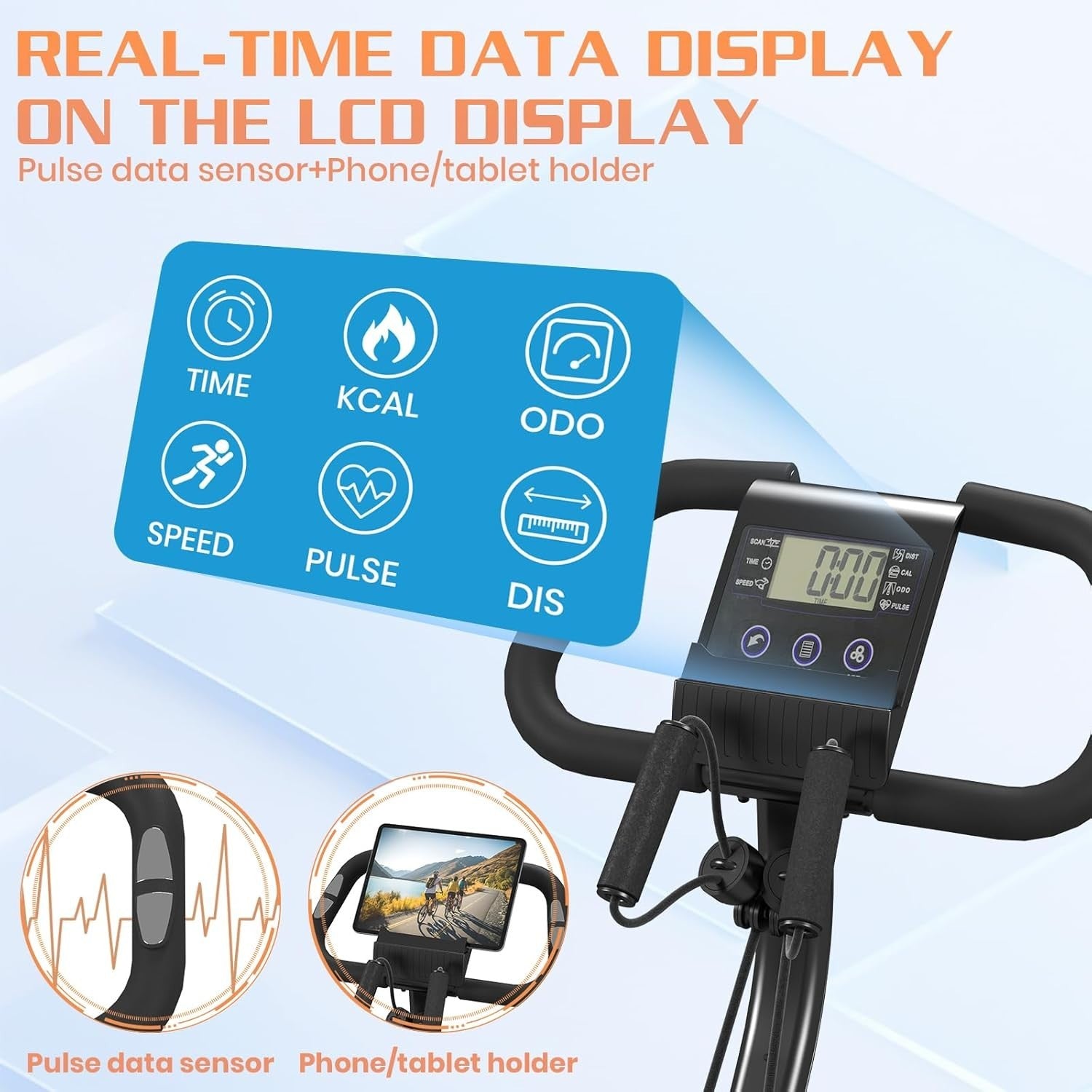 Foldable Magnetic Exercise Bike w/ LCD Monitor, 8 Levels & Heart Rate Sensors