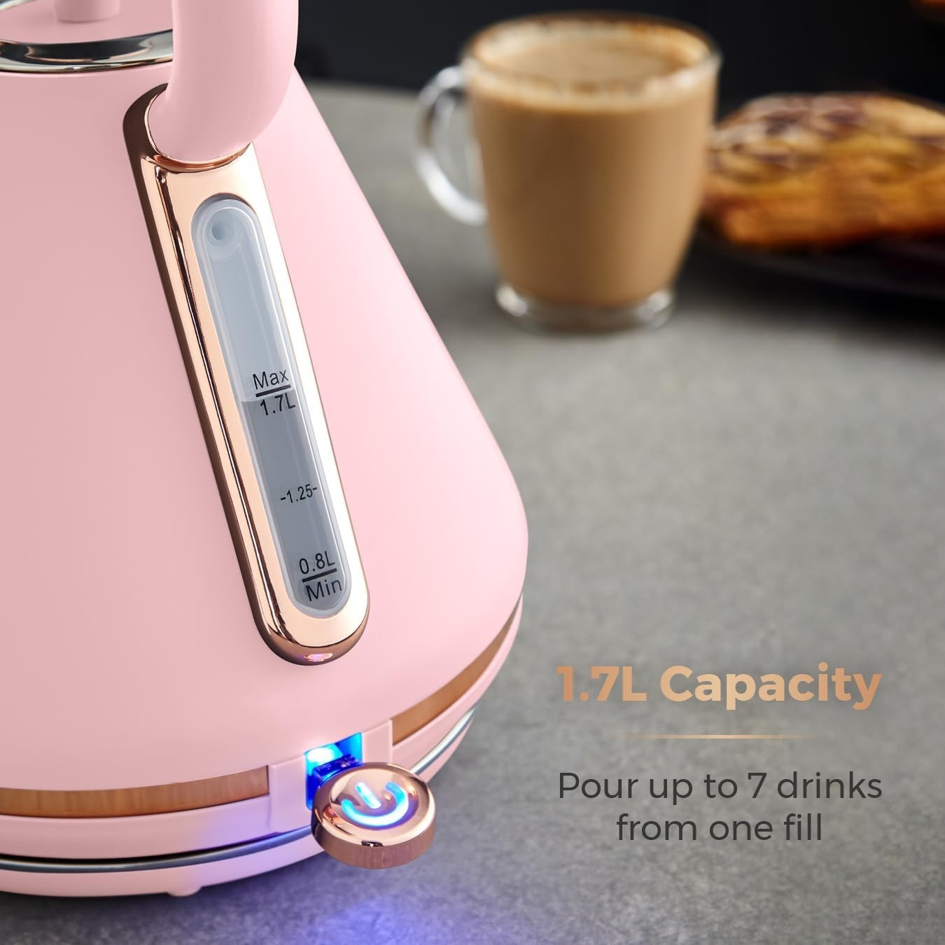 3000W Fast Boil Pink Kettle 1.7L Retro Pyramid Cordless Matte Finish