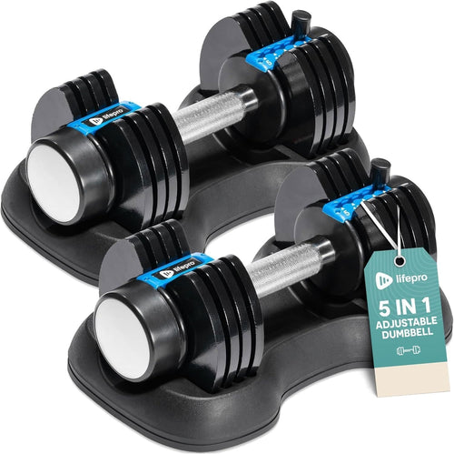 Adjustable Dumbbell Set Pair 11kg 5-in-1 Non-Slip No-Roll Home Gym
