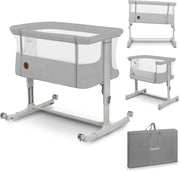 3in1 Baby Bedside Crib Co-Sleeper Cot with Mattress Adjustable Height Beige