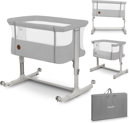 3in1 Baby Bedside Crib Co-Sleeper Cot with Mattress Adjustable Height Beige
