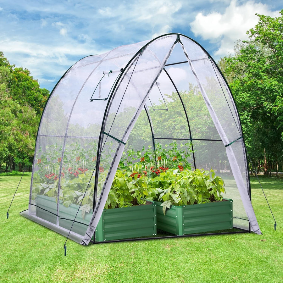 Portable Tunnel Greenhouse with Heavy Duty PE Cover & Mesh Windows 1.8x1.8x2m