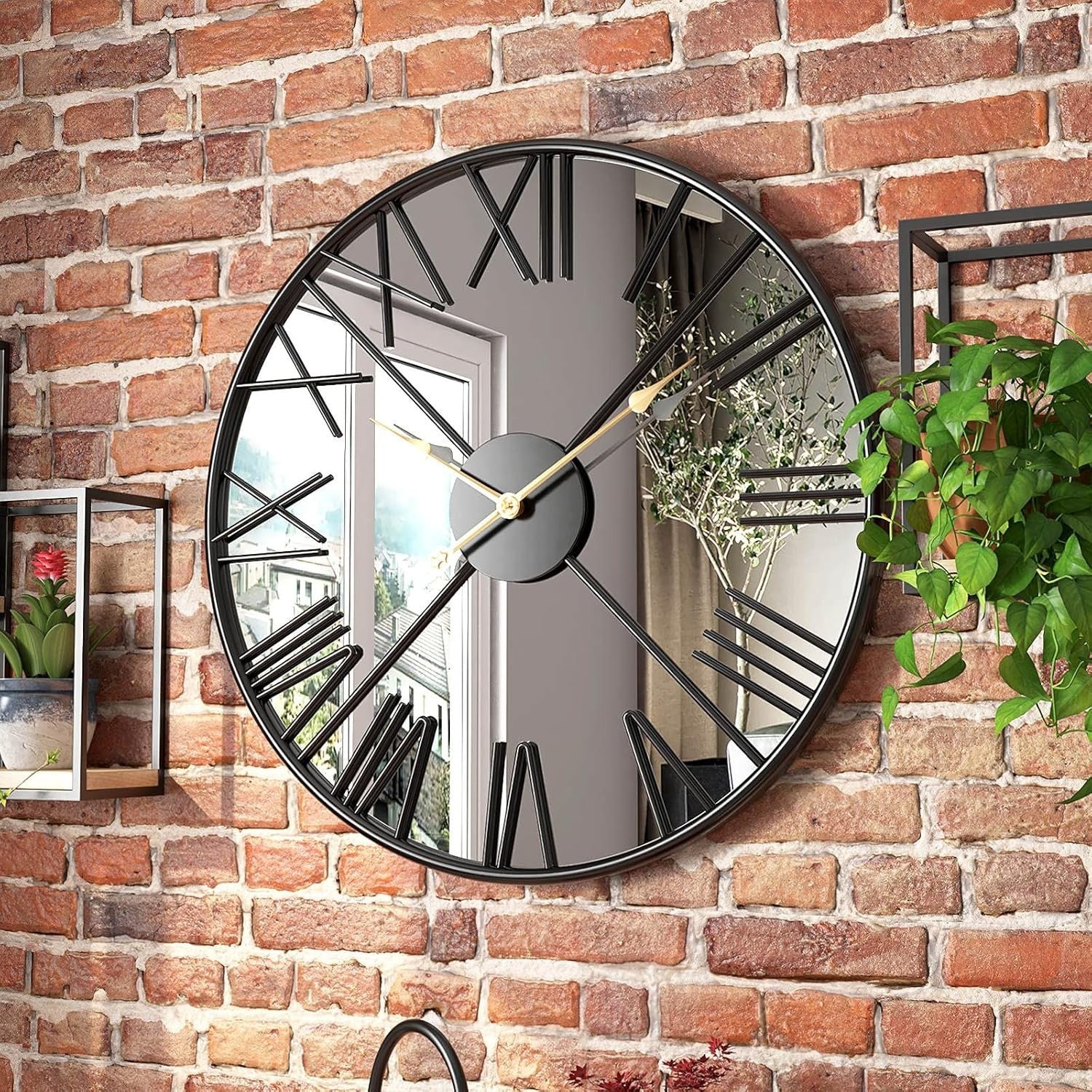 Large 27.5" Modern Roman Numeral Wall Clock | Silent Non-Ticking Mirror Decor