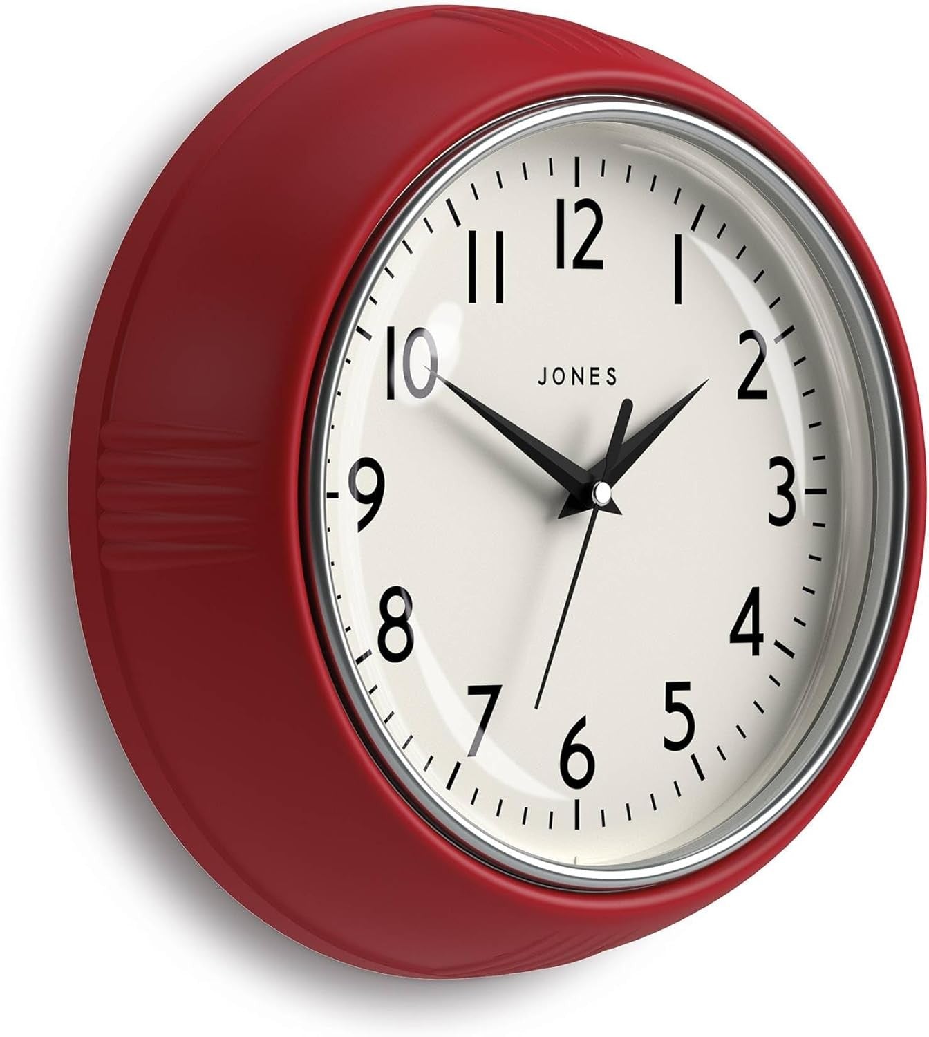 25cm Red Retro Wall Clock | Easy Read Silent Quartz Clock for Kitchen Home