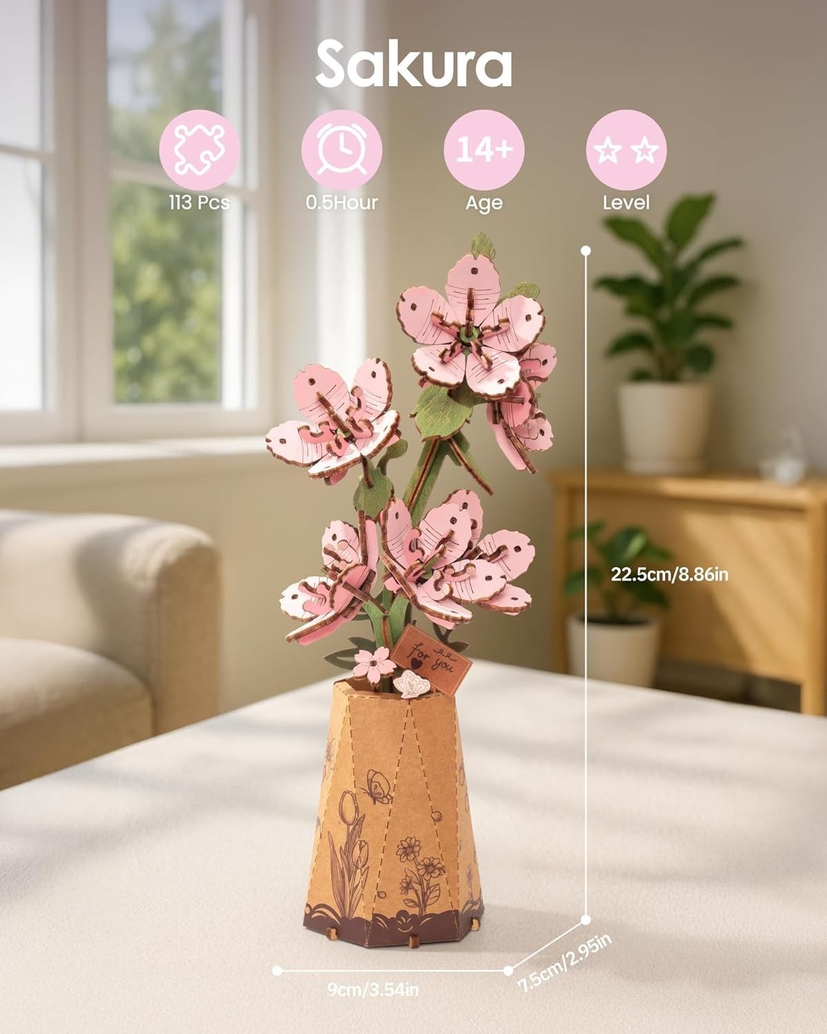 3D Wooden Flower Puzzle Sakura – DIY Craft Kit, Perfect Gift & Decor