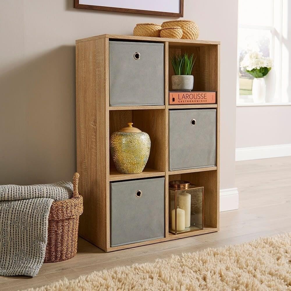 6 Cube Storage Shelf Oak Wooden Bookcase Display Unit 90cm