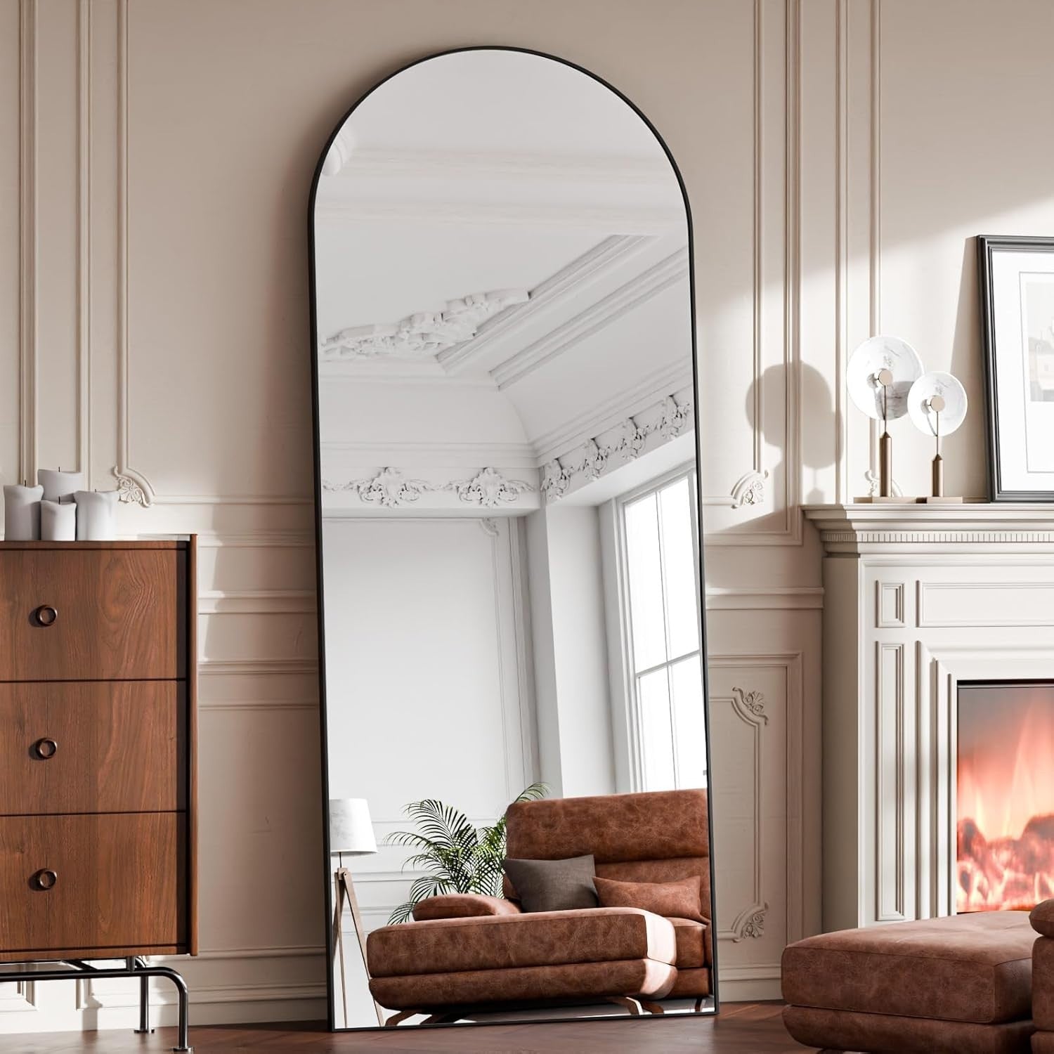 Full-Length Arched Mirror 142x52cm Shatterproof Aluminum Frame