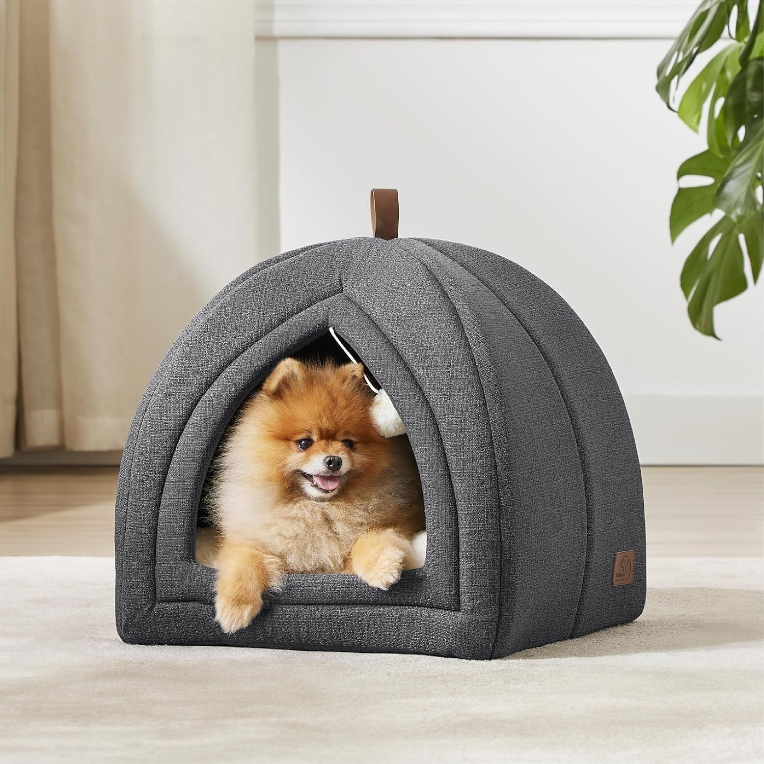 Large Cat Cave Bed 44cm Igloo Tent Washable Cushion Grey