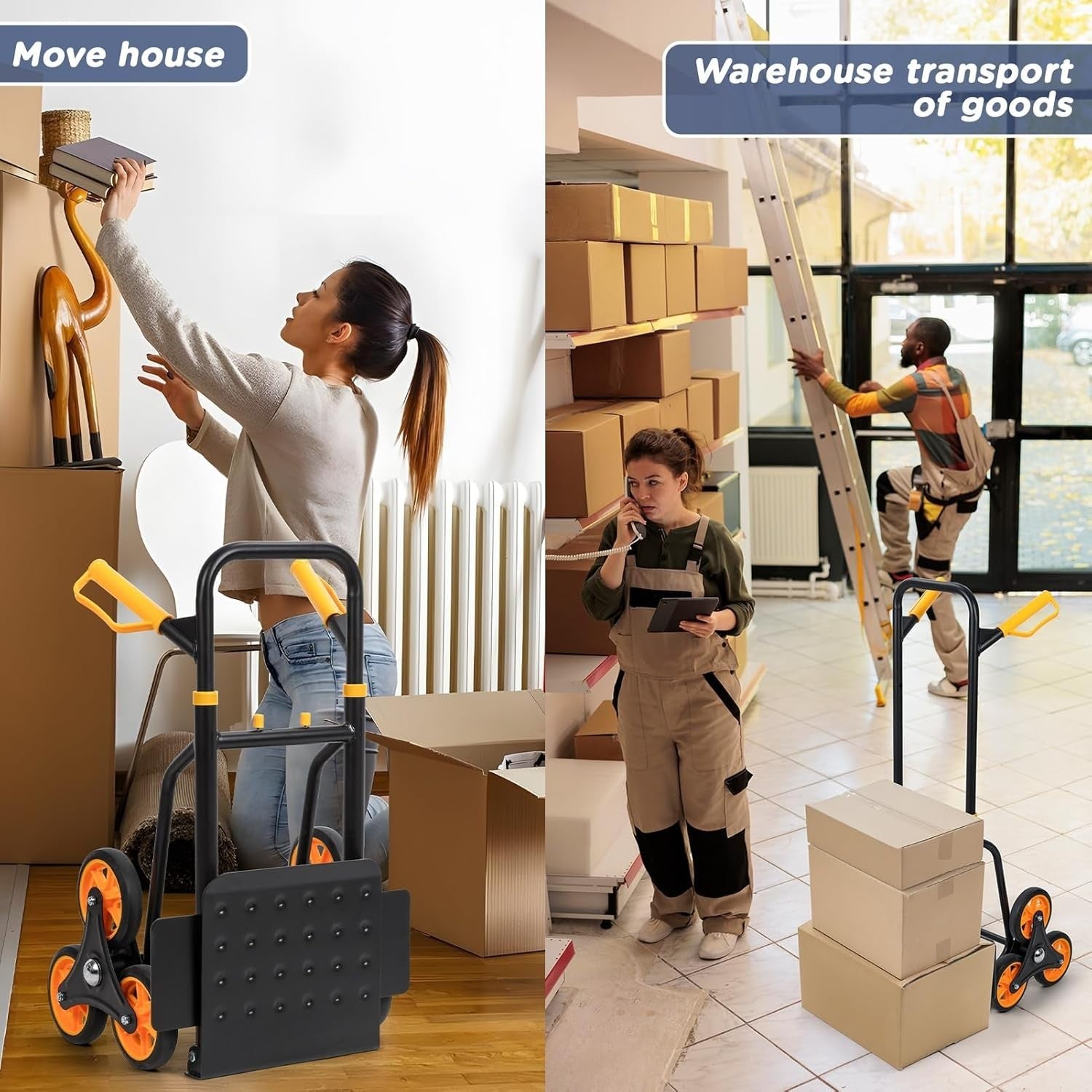 Stair Climbing Sack Truck 200kg Heavy Duty Foldable 6 Wheel Hand Trolley