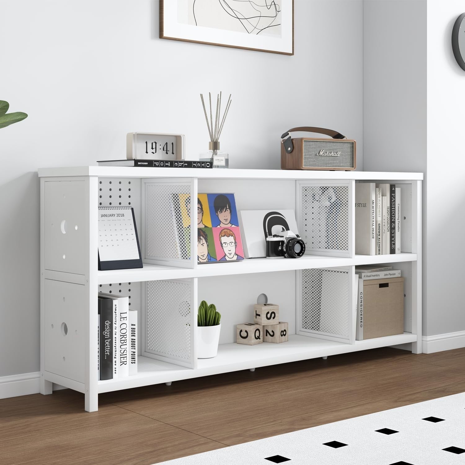 White Oak 8 Cube Wooden Bookcase Storage Cabinet Industrial Style 160x34x76cm