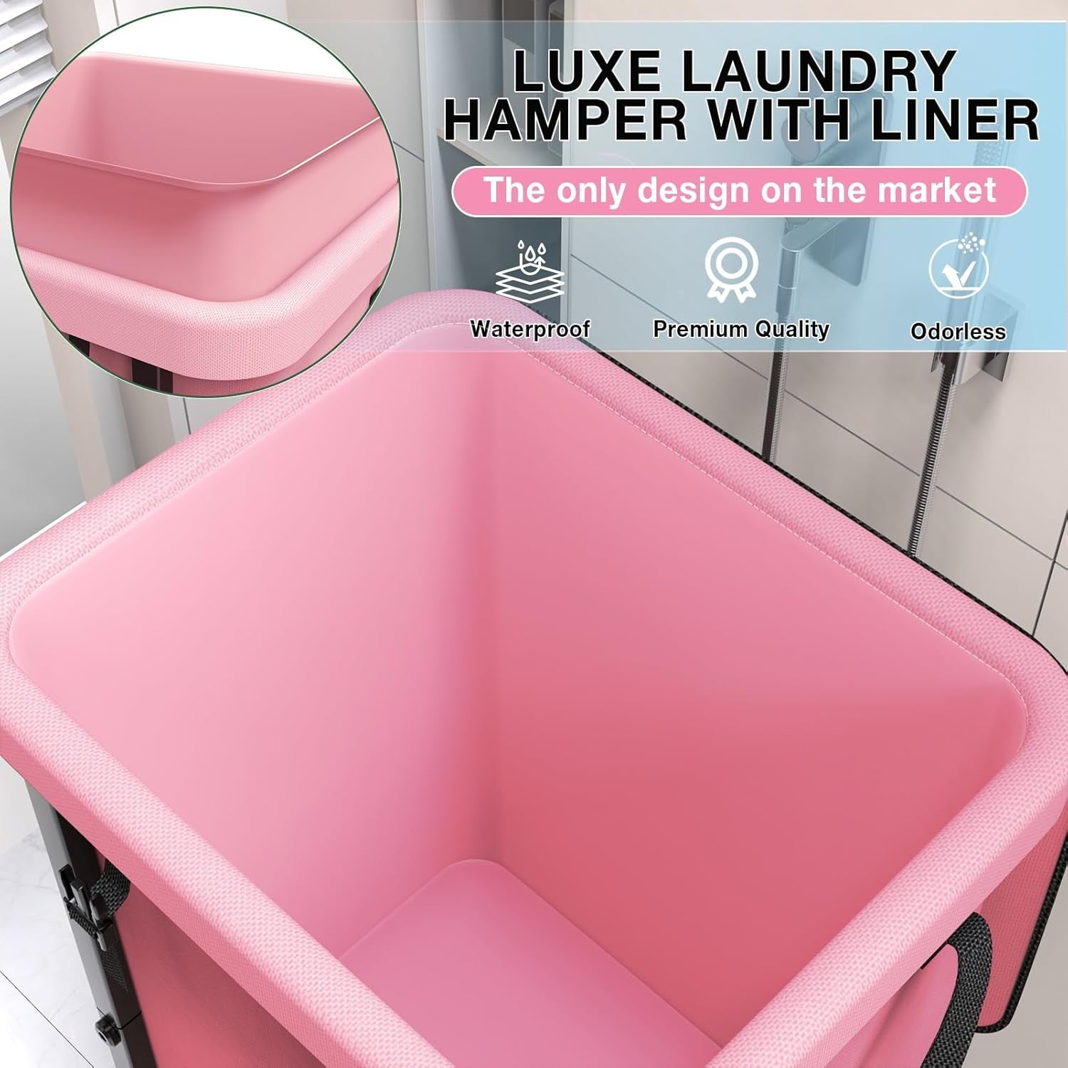 150L Pink Laundry Hamper with Wheels Heavy Duty Large Rolling Clothes Basket