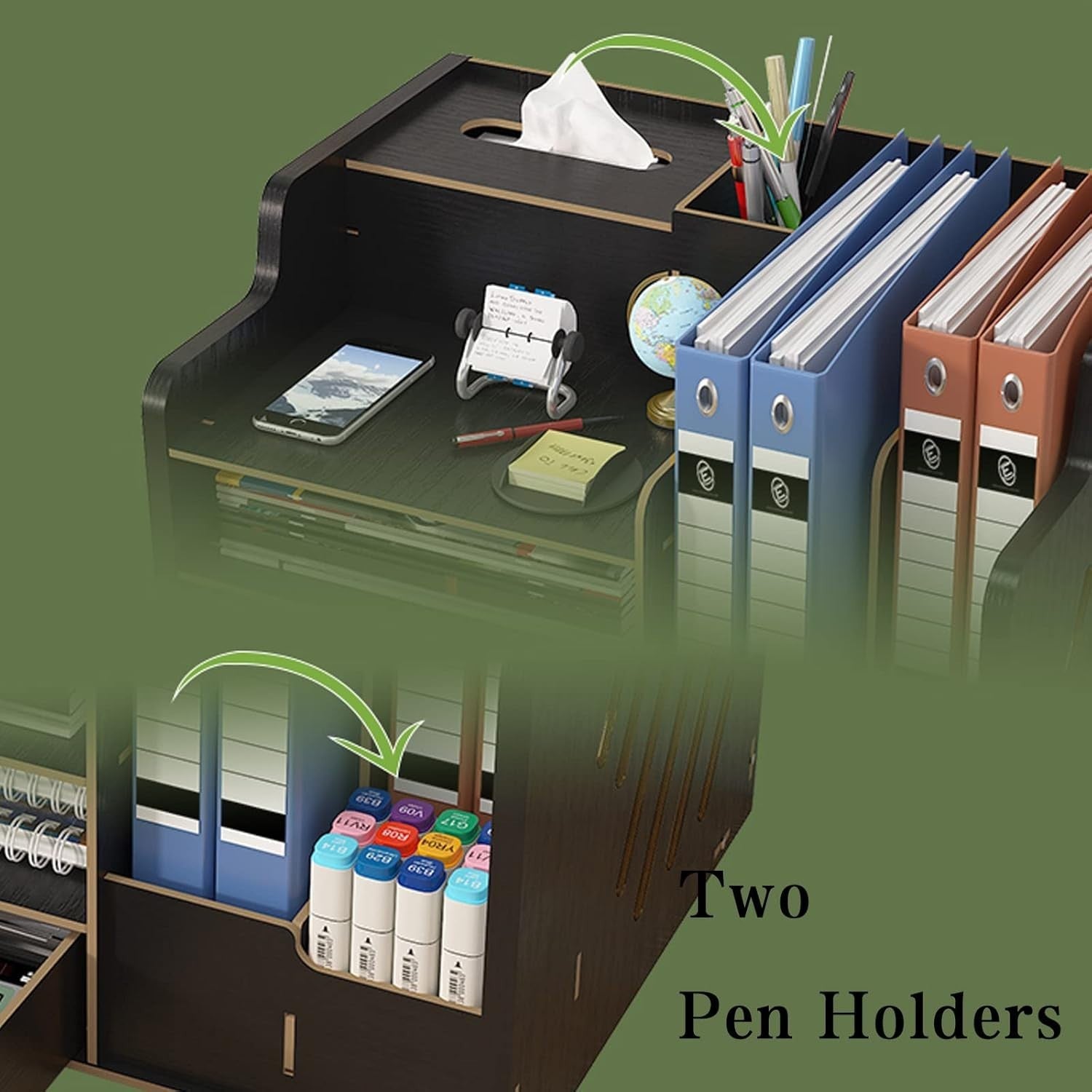 Black Desk Organiser with Drawer 9-Compartment Desktop Storage