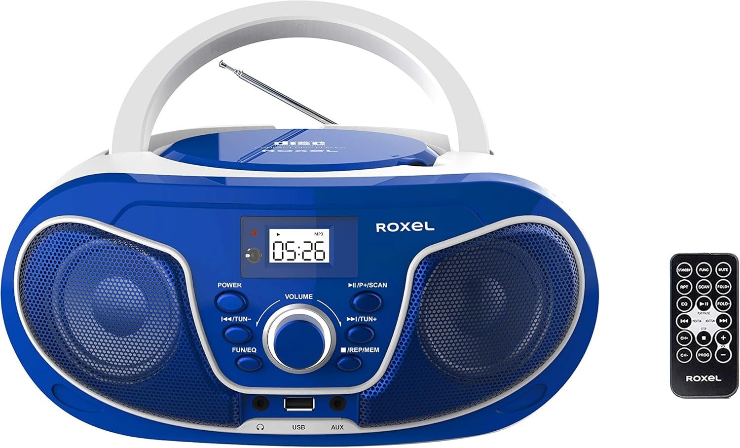 Blue Portable Boombox CD Player Bluetooth FM Radio USB AUX Remote