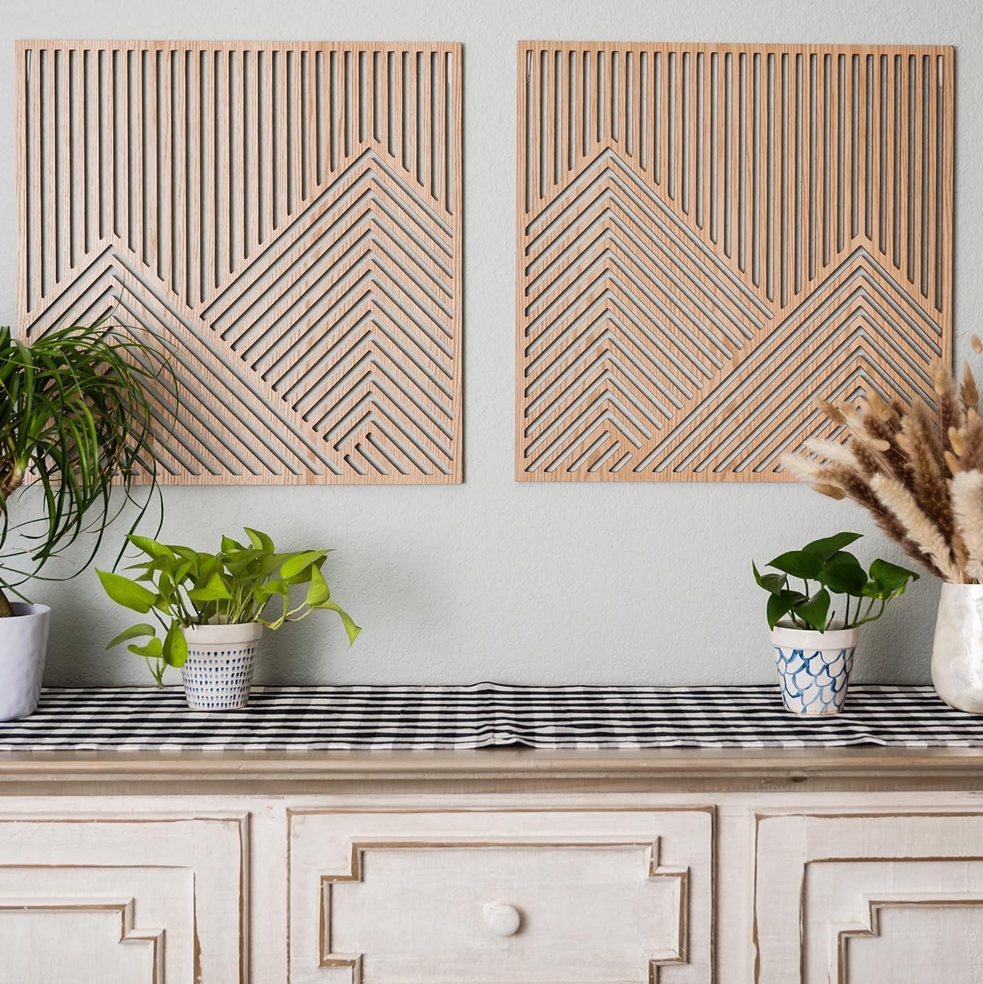 Wood Mountain Wall Art Set of 2 23.5x23.5in Modern Panel Decor