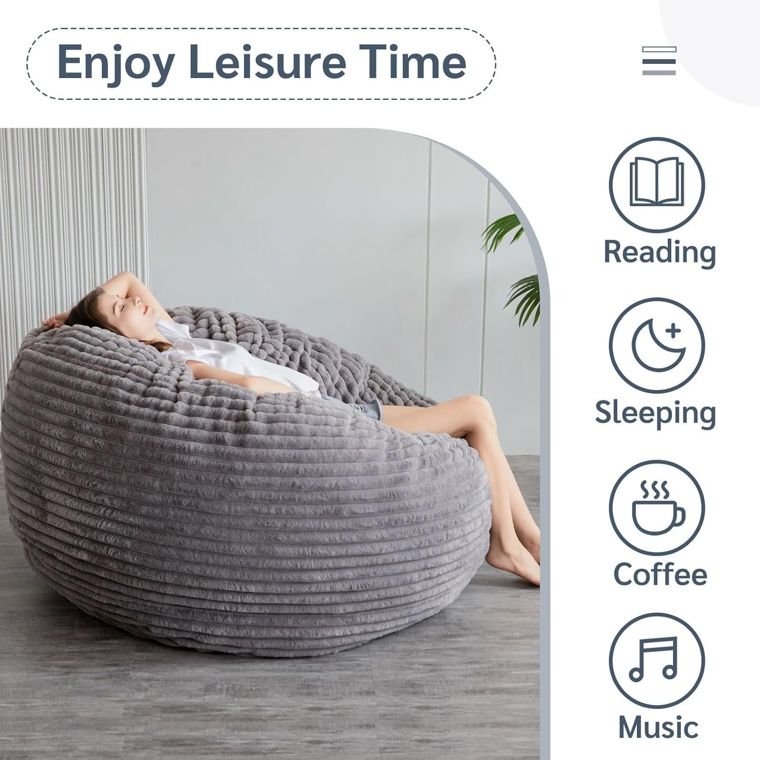 Giant Faux Fur Bean Bag Sofa Chair Bed Grey Adults Couples Lounge Seat