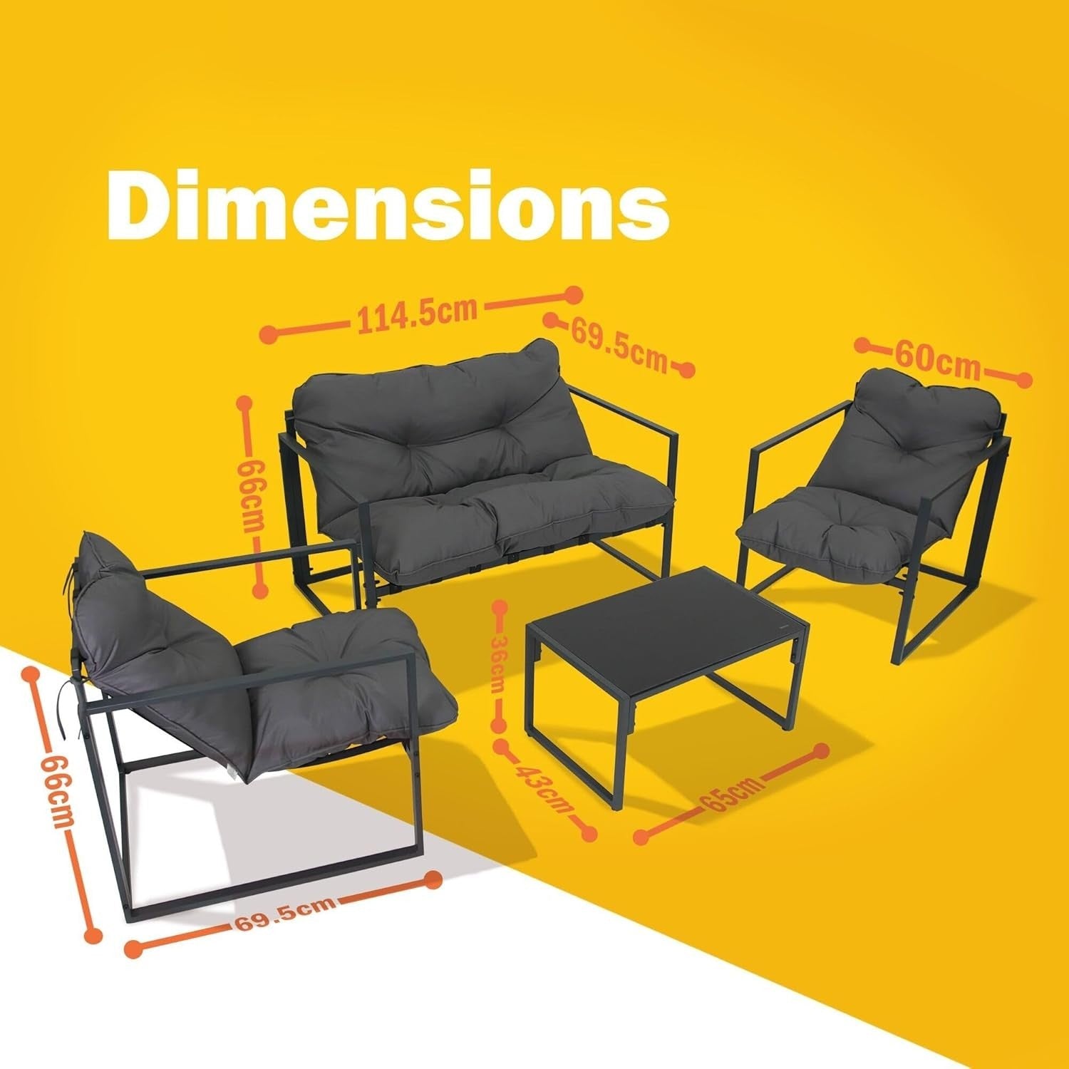 4PC Outdoor Garden Sofa Set Chairs Table Cushions Steel Frame Patio