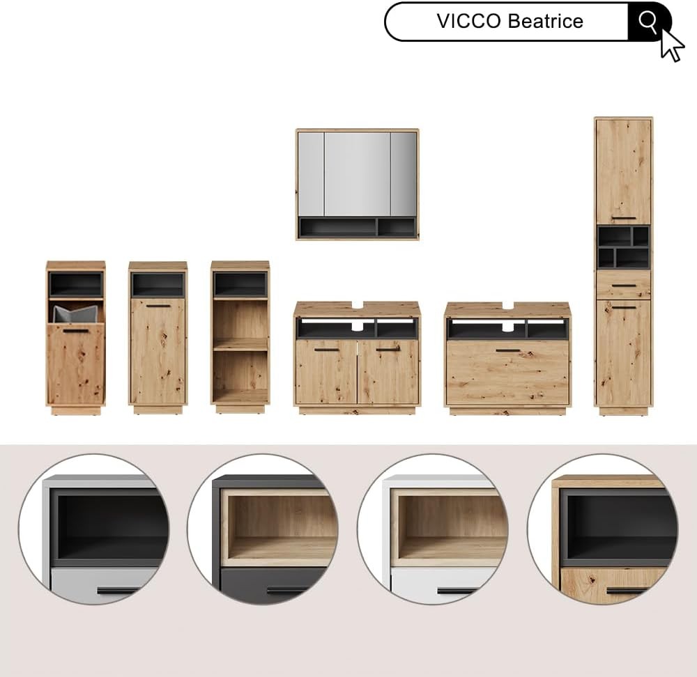Grey Bathroom Sink Cabinet Vanity Storage Unit with Shelf 80x64cm Modern
