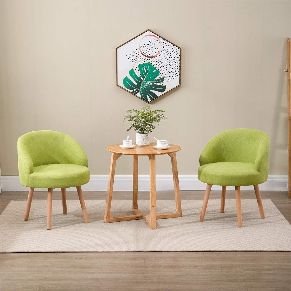 Set of 2 Green Linen Tub Chairs Upholstered Accent Seats