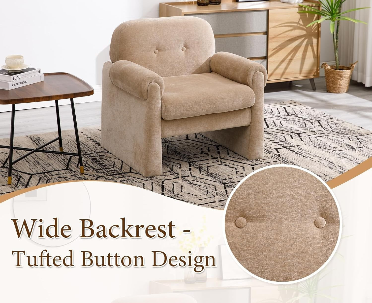 Modern Khaki Chenille Tub Armchair Sofa Chair Lounge Seat for Living Room
