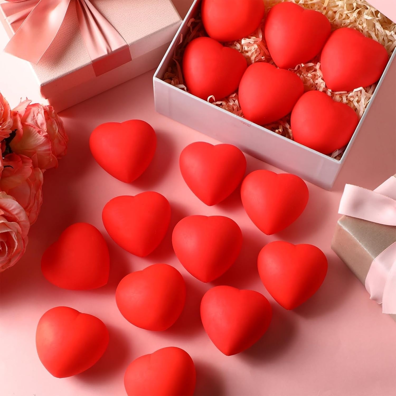 36 Pack Mini Red Heart Stress Balls Valentine Fidget Toys Party Favors